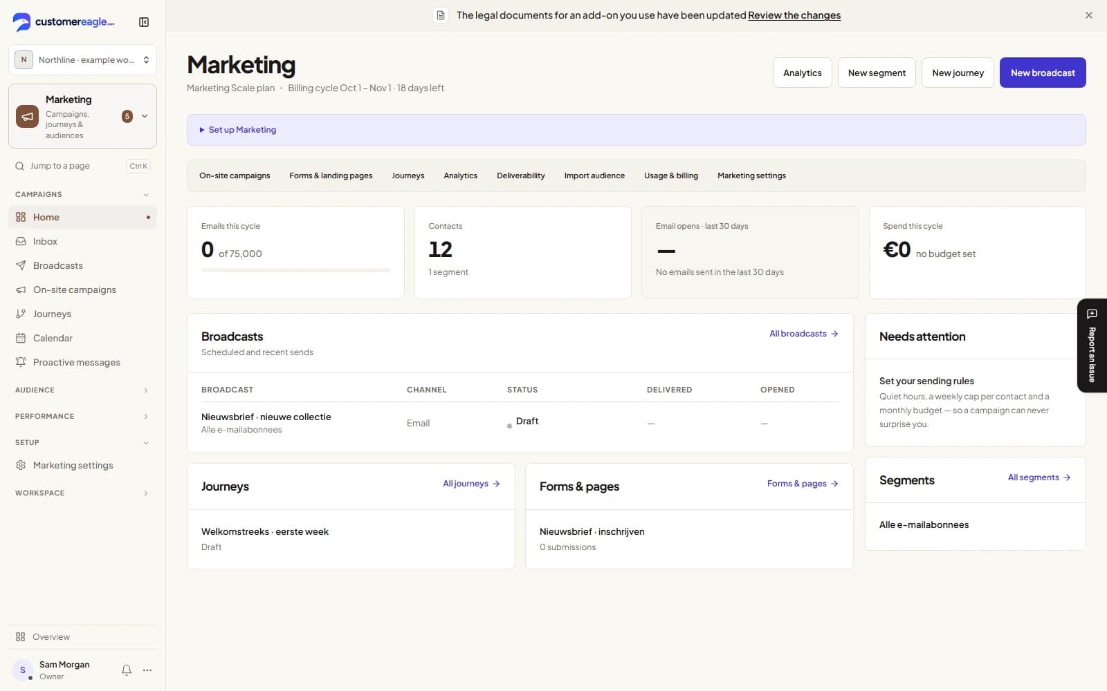 Marketing analytics showing email performance, engagement and audience growth