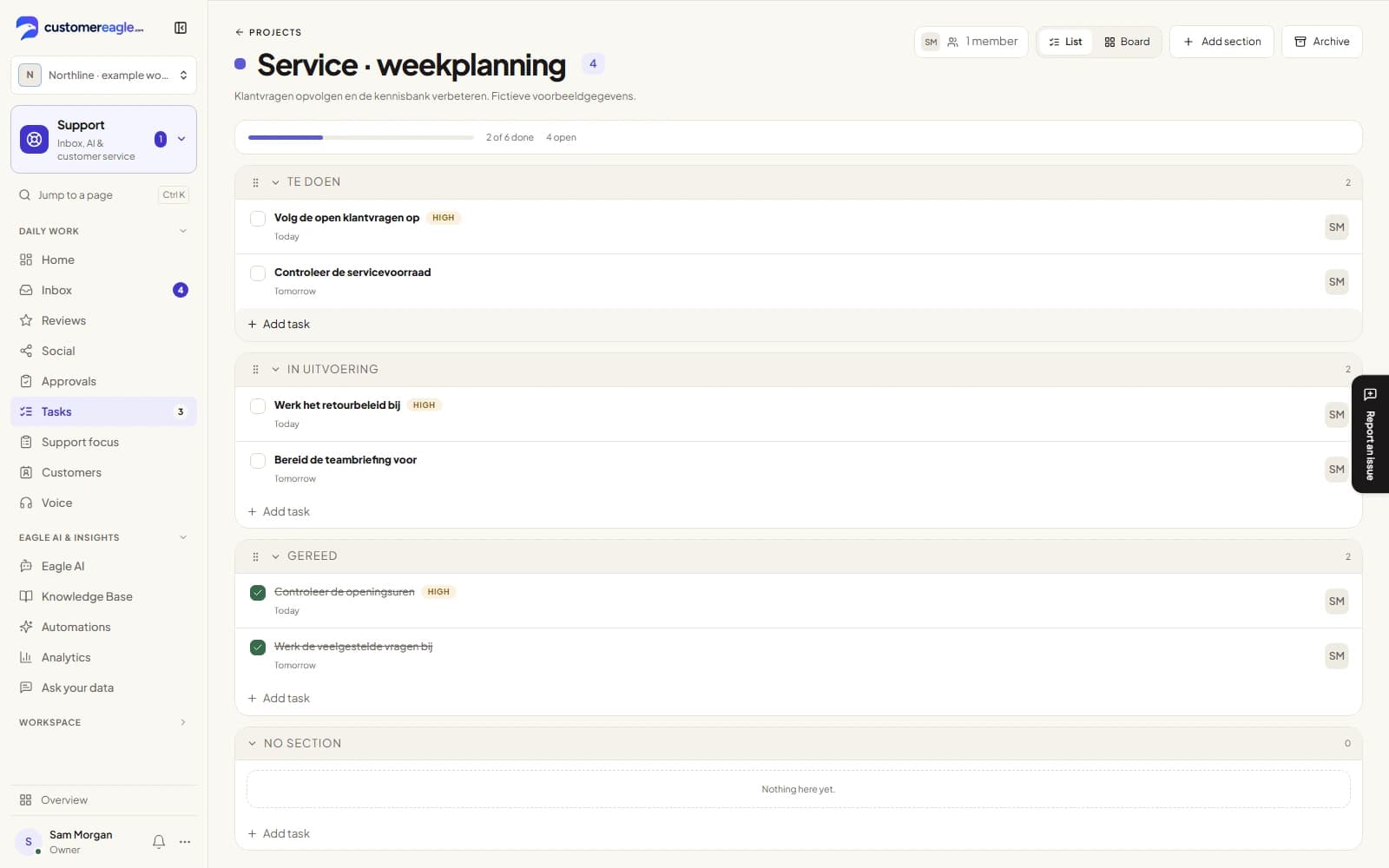 Current board for the fictional Q4 renewals project, showing tasks grouped by status
